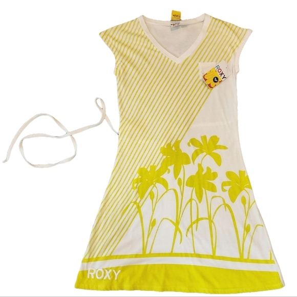 NWT Roxy Girls floral stripe lemon lime dress - Picture 3 of 16